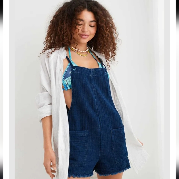 New Aerie Pool-To-Party Double Strap Shortall Medium - Picture 1 of 8